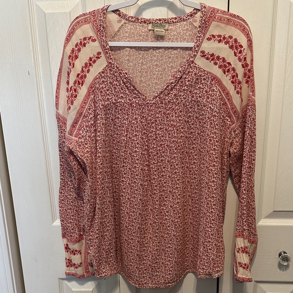 Lucky Brand Tops - Lucky Brand Red and Cream Floral Patterned Blouse